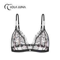 French Lola Luna new (mountain tea flower) lace bra without steel ring lace lingerie womens triangular cup
