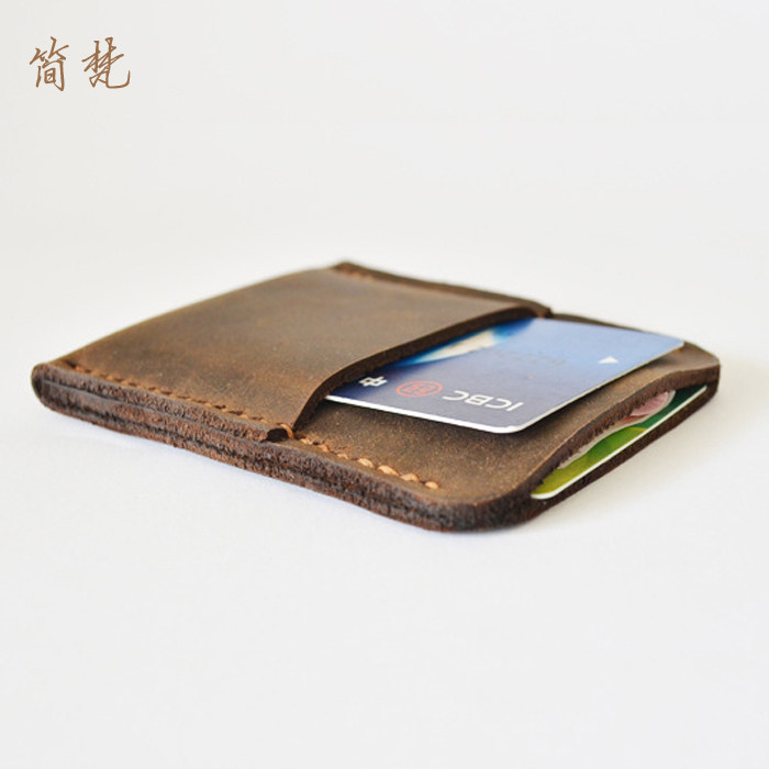 Cow Leather Card Bag Retro minimalist leather artisanal men and women creative multi-position multifunction cards bag crazy mappie