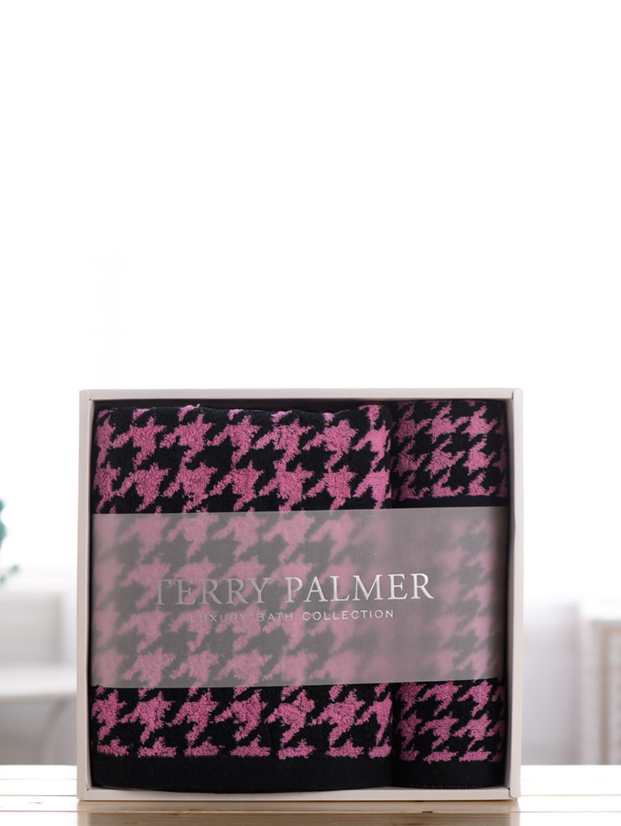 terry palmer|玫红色缎边提花毛巾3条礼盒装（1浴1面1方）