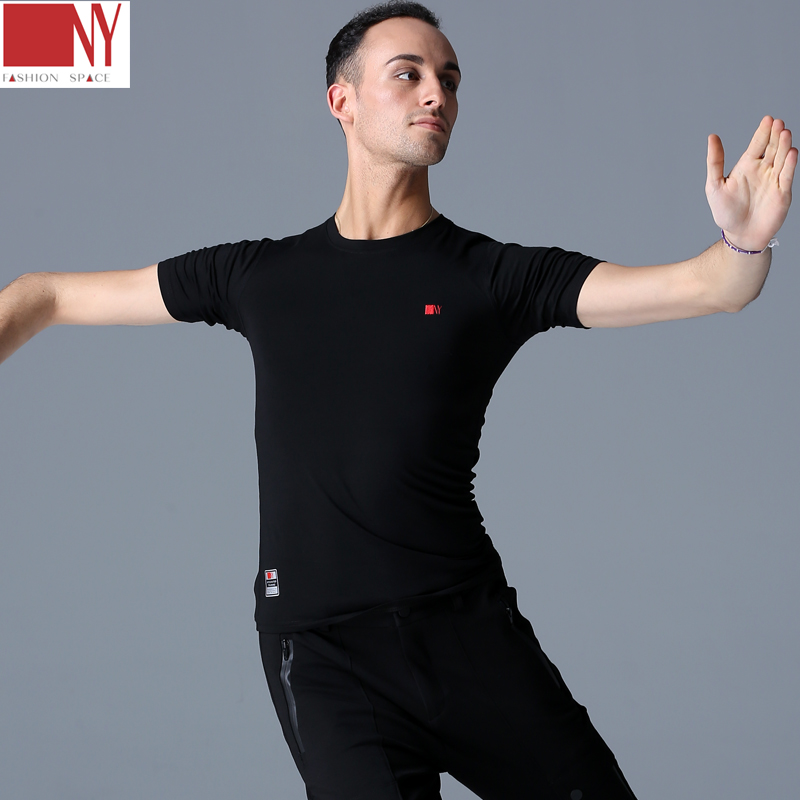 Na Yi new version of modern dance man top black short-sleeved dance suit National standard dance man fashion comprehensive training suit