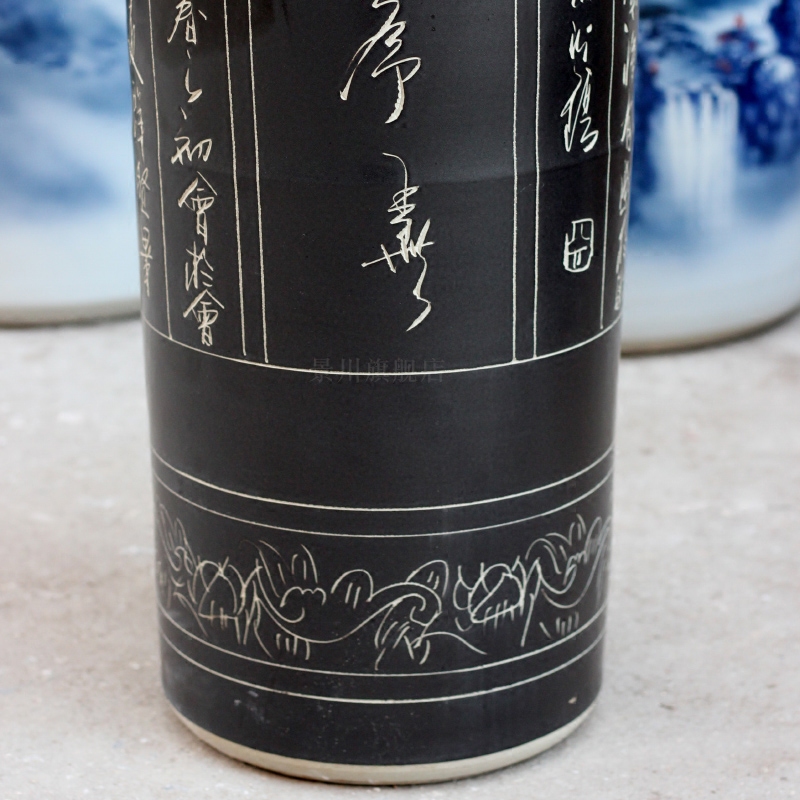 Carved poems of large ceramic vases, jingdezhen home sitting room hotel study Chinese office furnishing articles