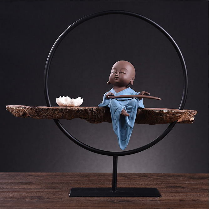 Chinese style Xuan Guan Pendulum with Zen Artistic Creativity Figure Buddha Home Living Room TV Cabinet Xuan Guan Soft Adornment