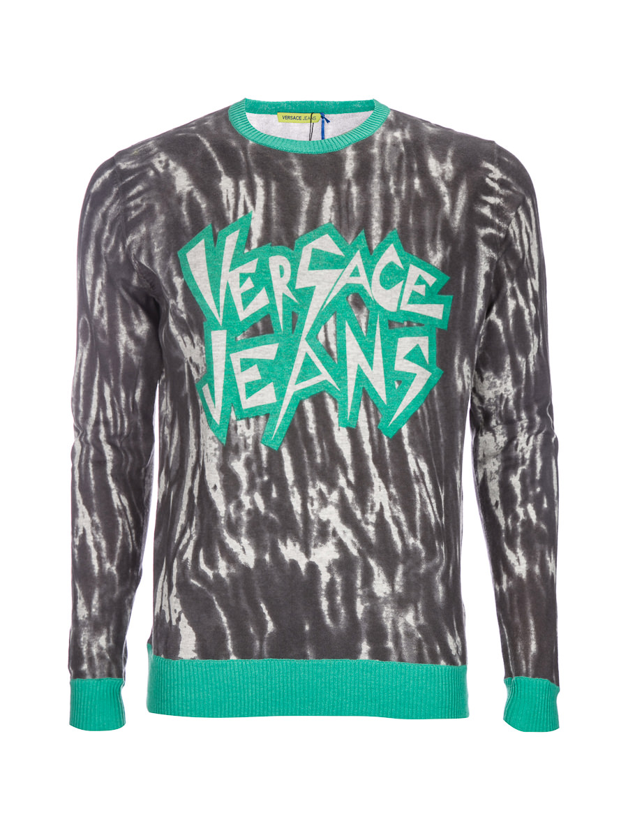 versace jeans 绿底黑白水墨肌理针织衫