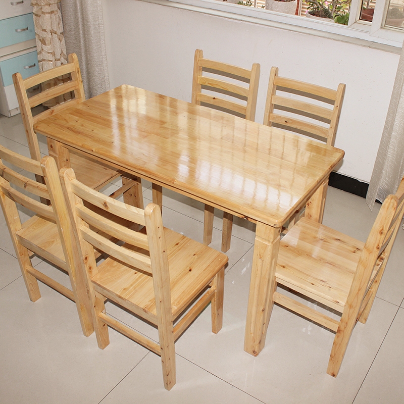 Full solid wood table chairs combined log rectangular table small family dining room hotel Berwood table set to do