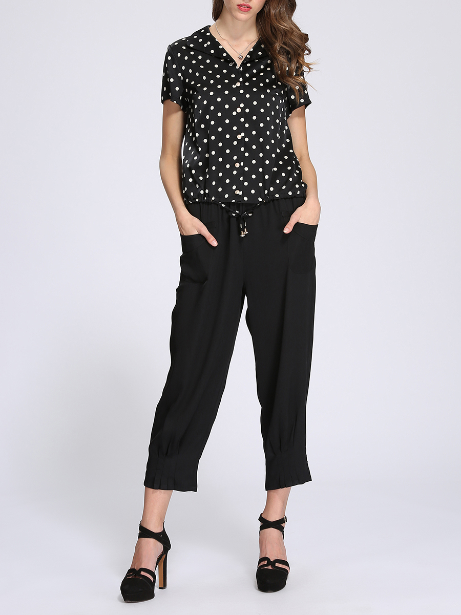 THEOPHILE 黑色波点系带饰桑蚕丝衬衫