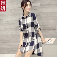 Song Wei Chunqiu áo sơ mi kẻ sọc mới của phụ nữ Hàn Quốc áo dài tay cotton và áo sơ mi vải phong cách size lớn - Áo sơ mi sơ mi trắng tay ngắn