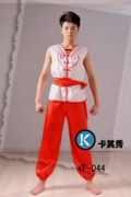 Bộ đồ nam ngắn tay màu đỏ mới của Yangge Han trang phục trống sân khấu trang phục võ thuật quốc gia quần áo