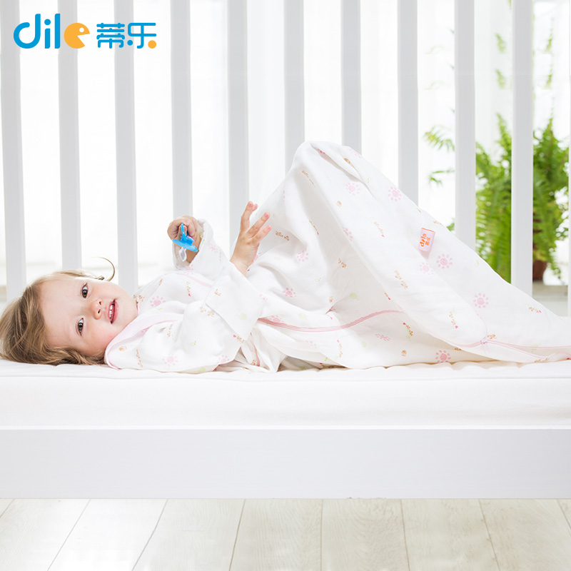 蒂乐夏季宝宝婴儿睡袋儿童小孩防踢被春秋薄款纱布睡袋春夏可拆袖