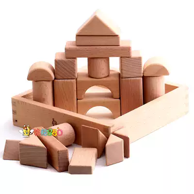 Pure beech wood building blocks 22 large pieces of rounded corners polished fine children's logs without lacquer and environmental protection can be gnawed
