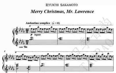 Sakamoto Ryunya Christmas Merry ChristmasMr Lawrence Piano Solo Score