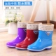 Áo mưa che mưa nữ ống mưa ủng ngắn ống ủng chống trượt giày cao su ấm áp đặt giày bông không thấm nước giày nữ
