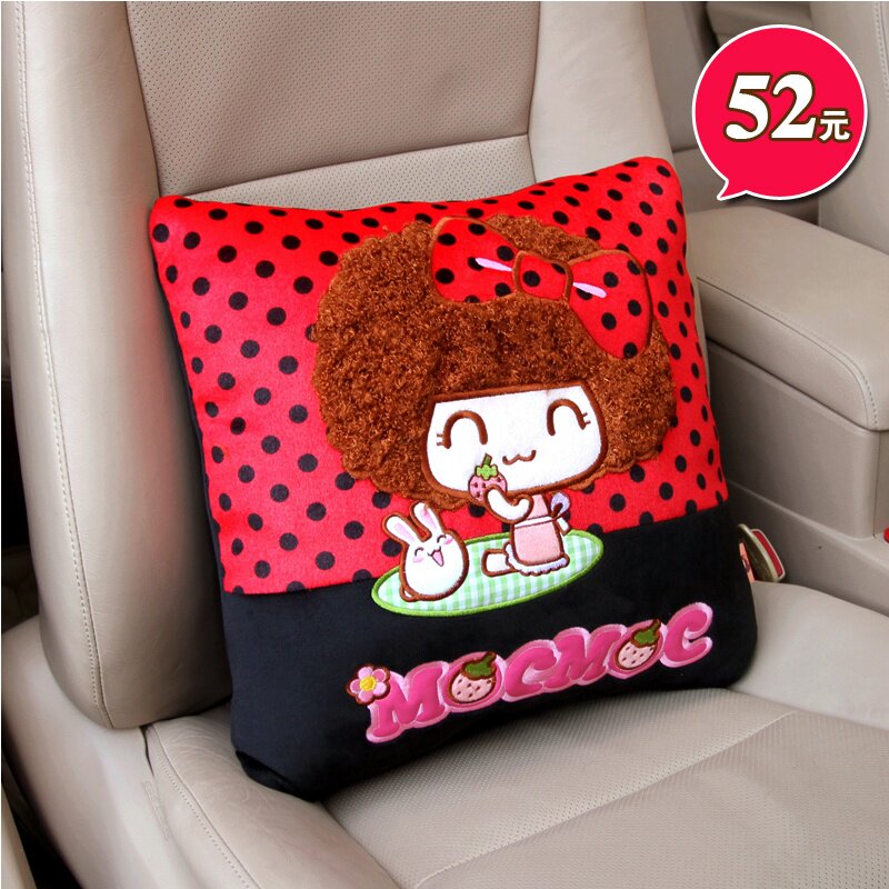 摩丝娃娃 精工电绣汽车可爱绒布腰靠垫抱枕 卡通汽车内饰装饰用品