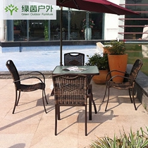 Outdoor rattan table and chair combination outdoor stall coffee shop table and chair negotiation small round table rattan chair tea shop balcony Leisure