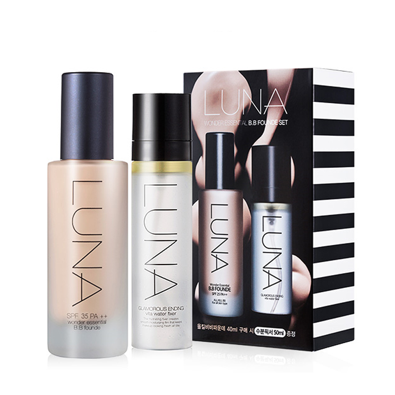 LUNA完美遮瑕水嫩BB粉底液SPF35PA++定妆喷雾精华套装