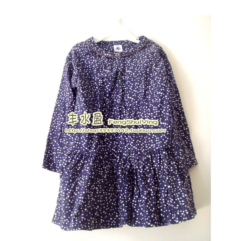 Foreign trade Export France single sand washed pure cotton twill-loving child long sleeve shirt skirt dress