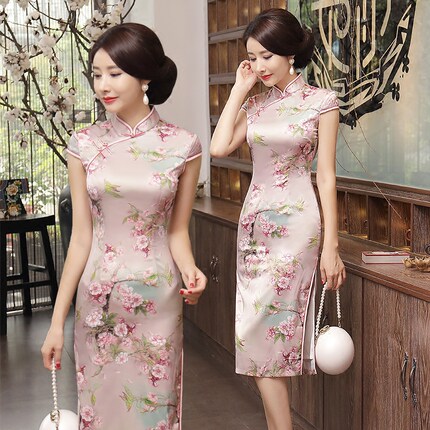 润恬中款夏季2018新款中长款少女旗袍连衣裙女夏春款中裙端庄大气-tmall.com天猫