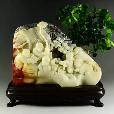 Shoushan stone boutique ornaments, carved hibiscus frozen stone, gold and stone carving, stone carving, collection of five dengke