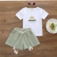 Bộ đồ bé gái kiểu dáng mùa hè chất liệu cotton màu 2018 mới Hàn Quốc của quần lửng ống rộng cho bé trai hợp mốt ngắn tay hai dây quần áo trẻ em hàn quốc Phù hợp với trẻ em