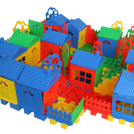 Kindergarten baby desktop three-dimensional plastic splicing and assembling building blocks to build houses and homes for children's educational toys