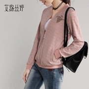 Ai Lusi Ting 2018 mùa thu phụ nữ mới của ladies ngắn coat thêu dài tay cardigan đồng phục bóng chày mùa xuân và mùa thu 0380