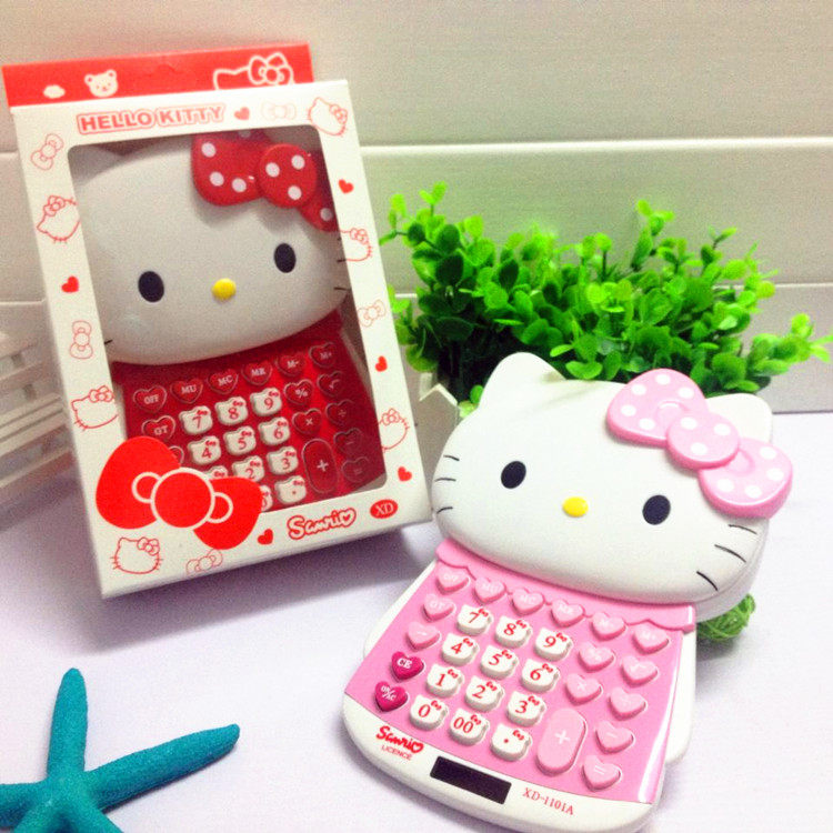 hello Kitty cat head computer push lid kitty palm on solar calculator 3 color random hair