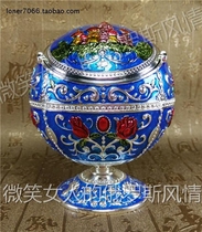 Special price R3 Russian synthetic metal ashtray High foot round spherical silver edge bright blue castle red rose multicolored