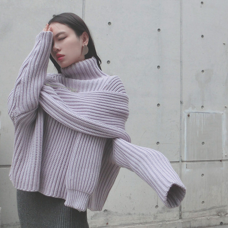 (LAMOBO exclusive) Australian imports thickened wool coarse rod needle high collar bat sleeve sweater