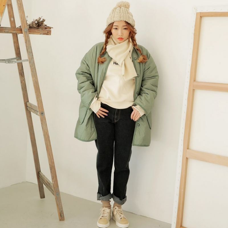 韩国stylenanda官方正品 个性款菱形针迹两面穿圆领外套-卡其色