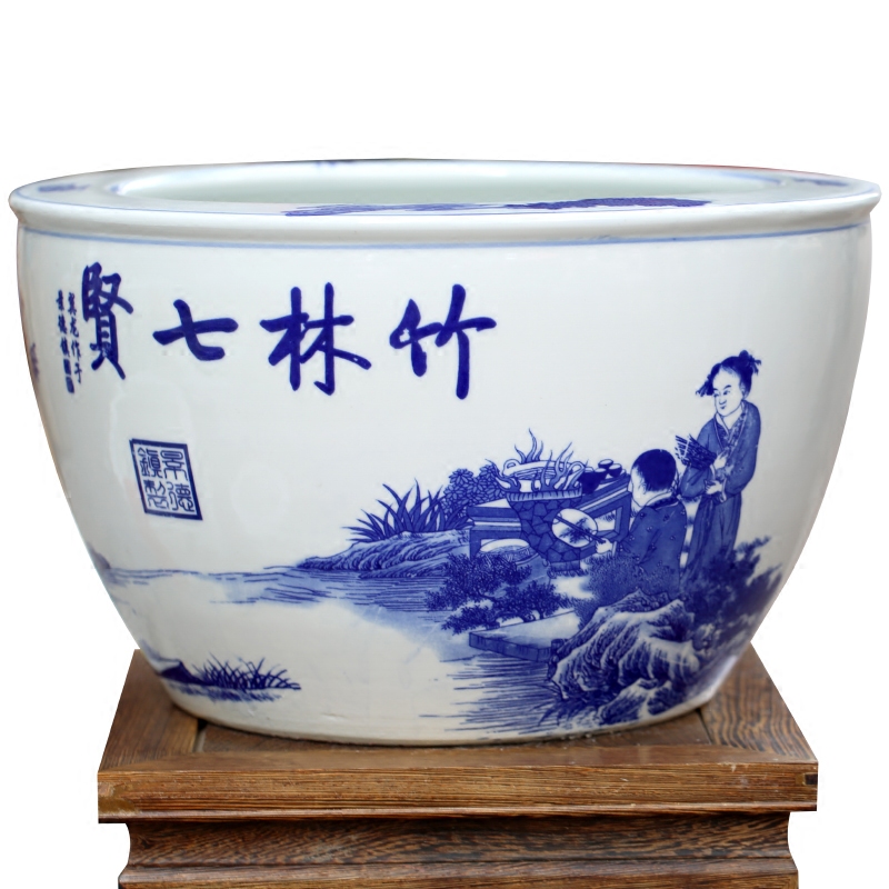 Seven sages of bamboo forest jingdezhen ceramic goldfish bowl sitting room office desktop furnishing articles large fish basin tortoise cylinder