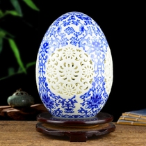 Jingdezhen ceramics Blue and white porcelain exquisite porcelain pastel hollow vase Chinese living room home decoration ornaments