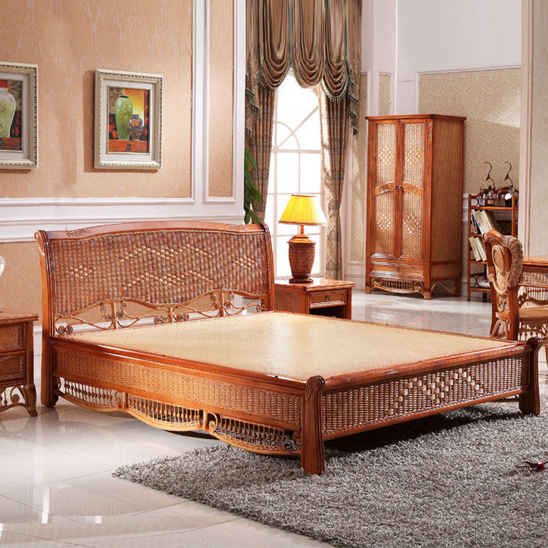Indonesian rattan furniture real rattan bed rattan solid wood bed rattan art bed double bed single bed real rattan 1 8m bed