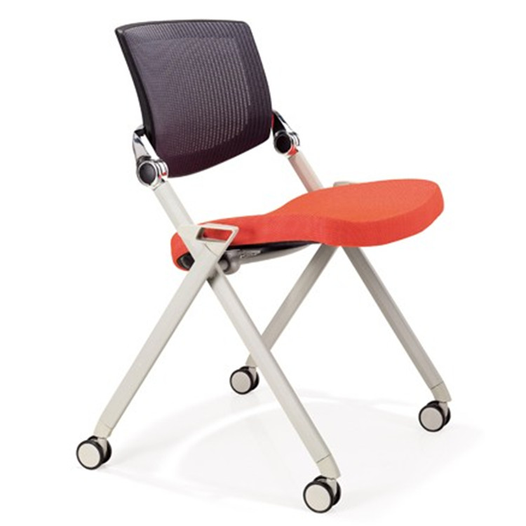 Factory direct sales Mobile folding training chair Conference chair Office staff chair with wheels armrest mesh reception chair