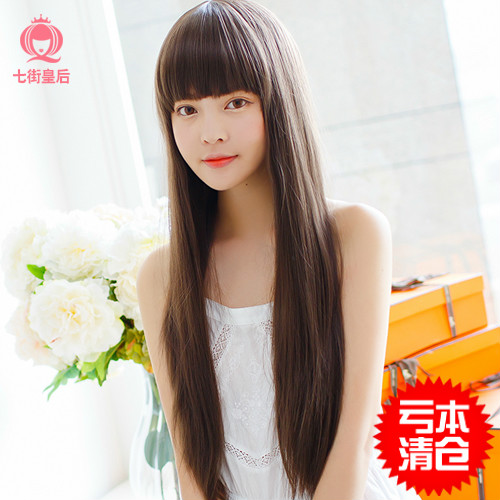 长直发假发齐刘海蓬松修脸黑色逼真女生实拍自然超长 直发包邮