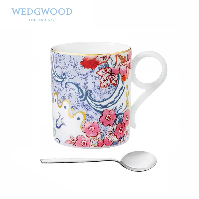 British Wedgwood Archive collection blue pink small ipads China mugs with German WMF coffee spoon