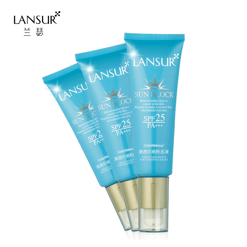兰瑟正品专柜清透防晒粉底液防晒霜膏SPF25PA+++40ml持久保湿遮瑕