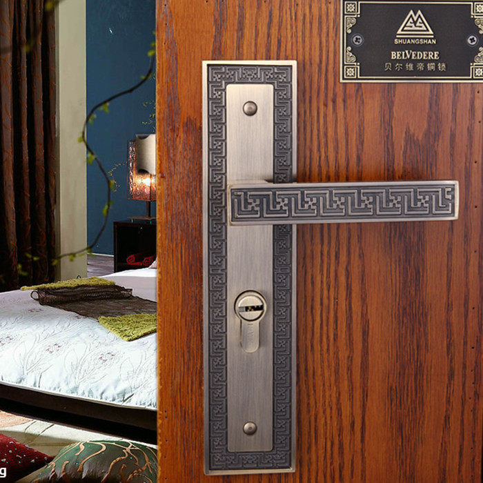 Shuangshan Hardware Belvedere room door lock copper lock Chinese mute universal solid wood door handle lock tongue