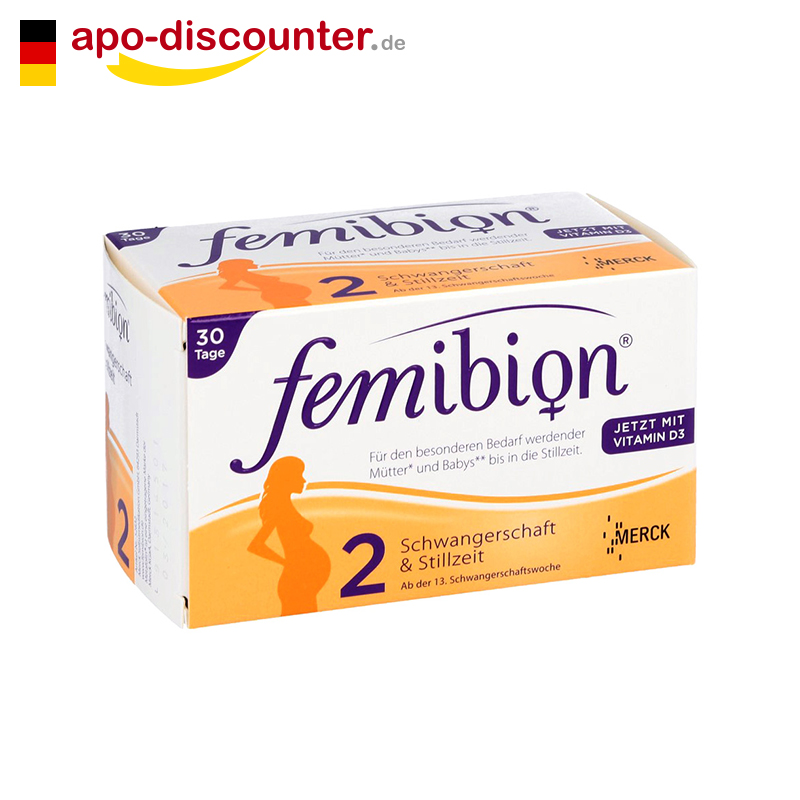 德国Femibion孕妇叶酸2阶段维生素D3+DHA+400叶酸 2*30粒/盒