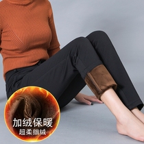 Middle-aged womens pants Autumn and winter velvet thickened mother pants Women and the elderly casual straight high-waisted large-size pants