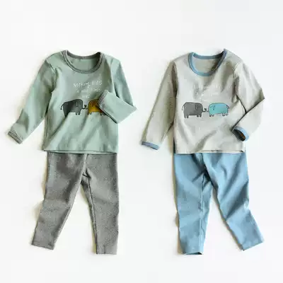 Shu velvet ribbed cotton autumn clothes sanitary pants children's underwear set boys