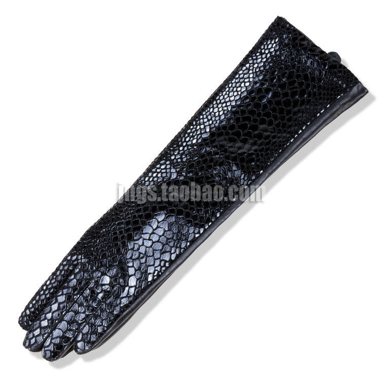 Real leather Long glove arm cover Women's autumn Winter Korean version Snake Grain Lengthened Leather Gloves long version Sheep leather gloves