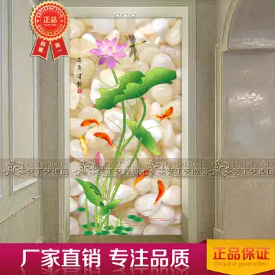 Boutique art glass 3D engraving and painting process Entry entrance aisle background wall screen partition every year there are fish