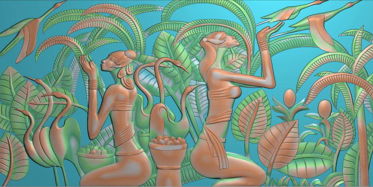 Finely carved figure embossed figure European-style figure beautiful woman figure harvest fruit banana leaf pine crane