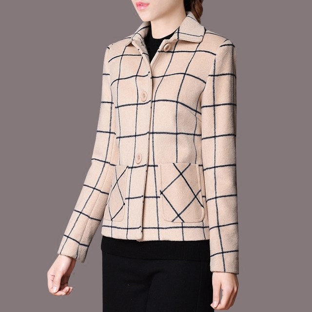 2024 spring short coat woolen coat temperament lapel slimming plaid top H09