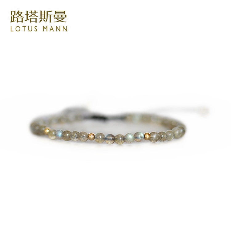 Lotus Mann blue light pure lafeldspar 14K gold small series single ring hand condensed flash grey moonstone