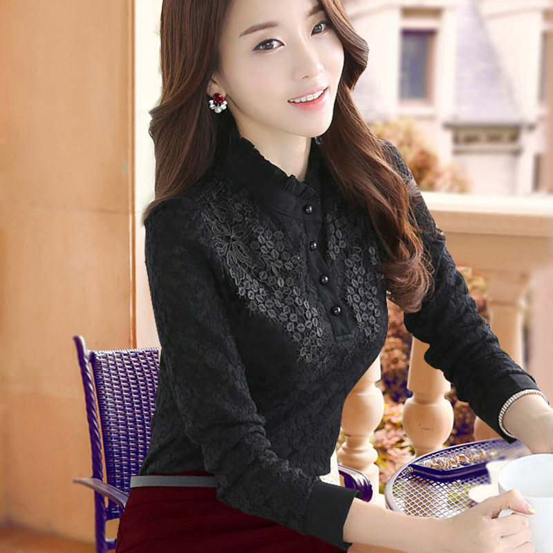 蕾丝打底衫女长袖春秋2019时尚新款韩版女洋气雪纺小衫上衣仙女范