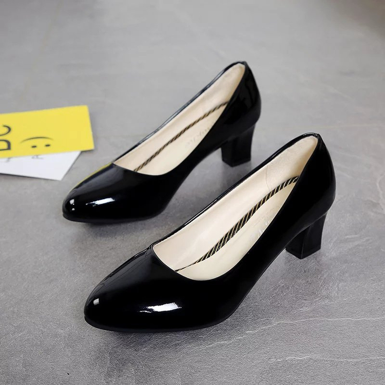 5cm Work Shoes Black Professional Single Shoes Women's Leather Shoes Women's Mid-Heel Formal Ol Interview High-Heeled Shallow Mouth Women's Shoes