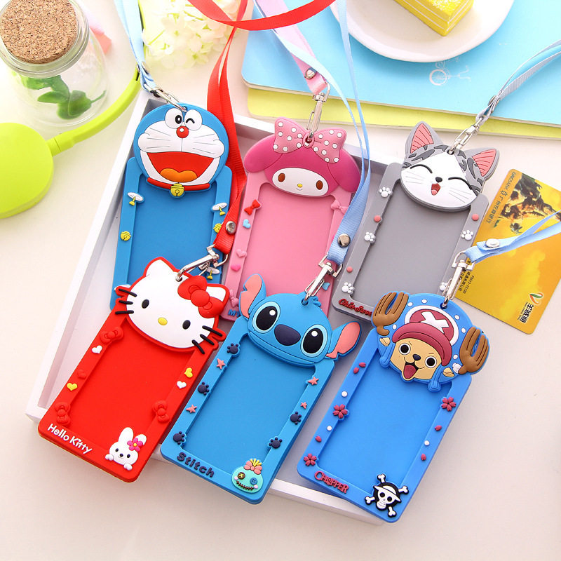 Korean creative stationery cartoon lanyard bus card set silicone school card hanging neck badge card set document set
