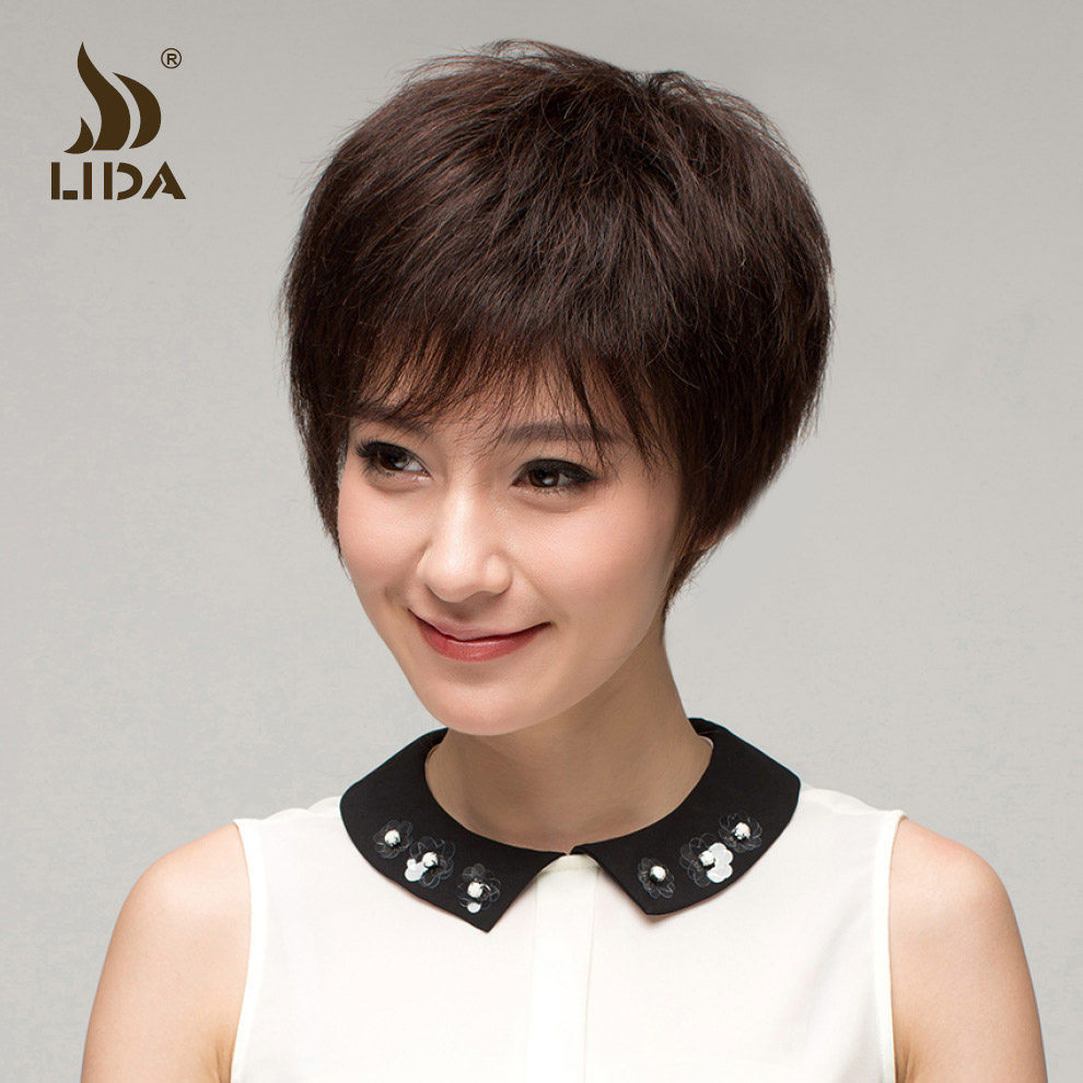 利达新款真发假发 女 短发 妈妈假发 真人发丝 女士中老年假发套