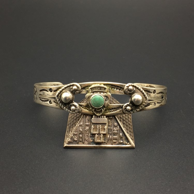 American Indian Navajo green pine stone arrow for 925 pure silver antique bracelet bracelet FRED HARVEY 