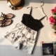 Mùa hè 2018 mới đình chỉ châu Âu và Mỹ mở lưng cao thắt lưng kẻ sọc quần short váy quần jumpsuit nữ jumpsuit quần short nữ cạp cao Quần short